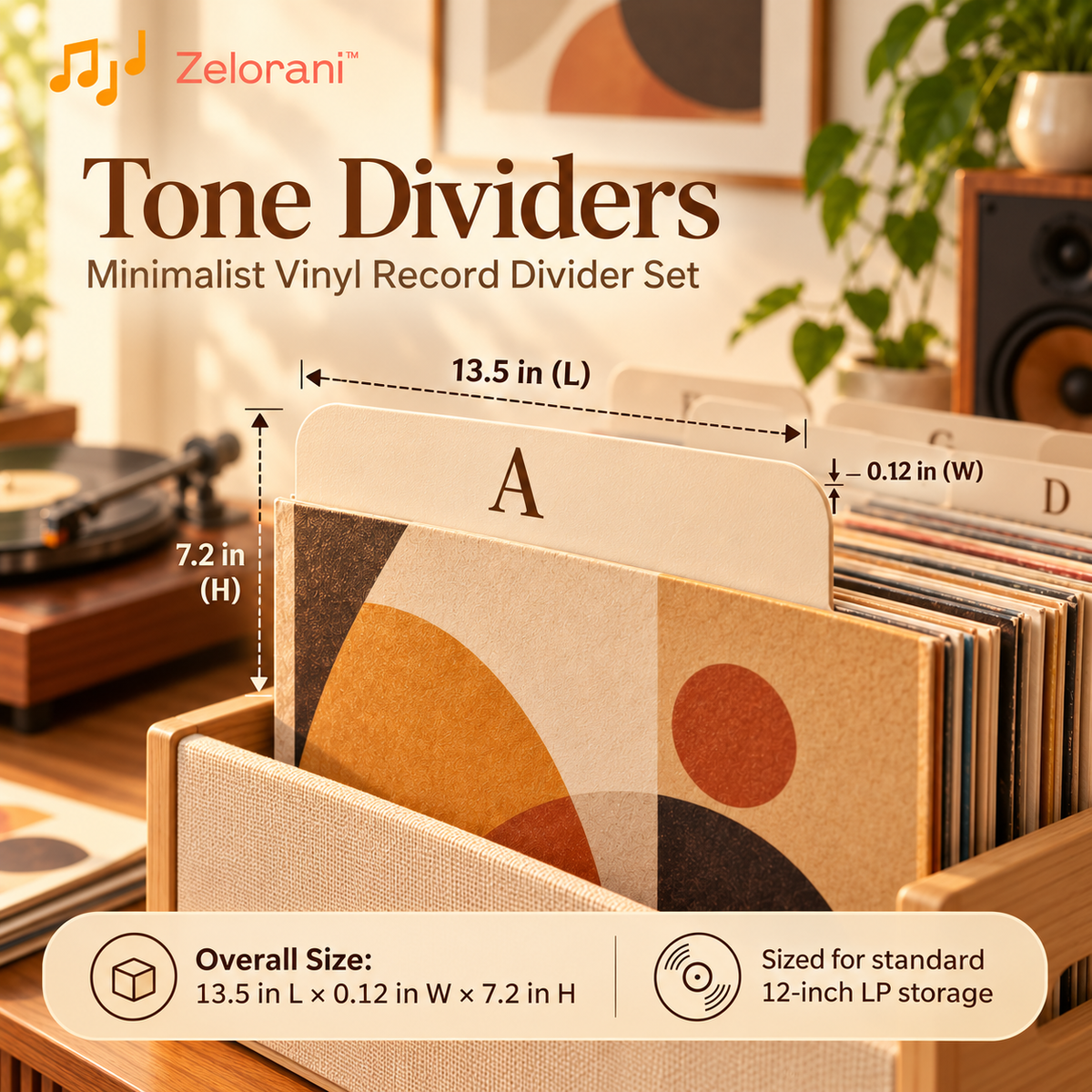 Zelorani™ Tone Dividers – Minimalist Vinyl Record Divider Set, Alphabetical LP Album Organizers for Record Storage & Collection Sorting