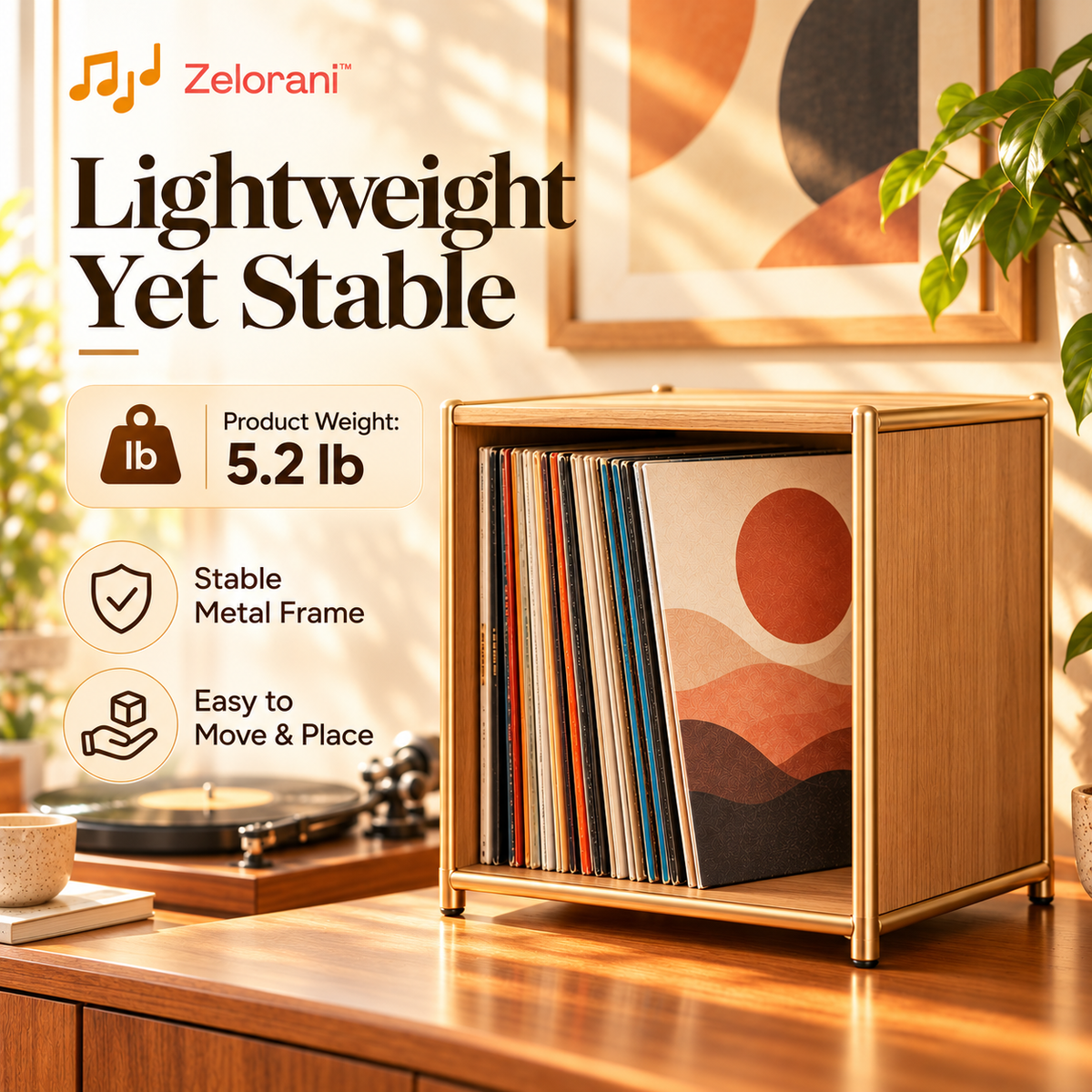 Zelorani™ Echo Cube – Stackable Vinyl Record Storage Cube, Modern Modular LP Album Organizer for Living Rooms & Listening Spaces
