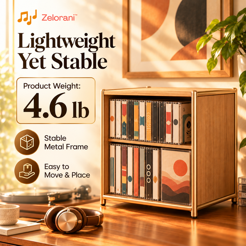 Zelorani™ Tape Archive – Retro Wooden Cassette Tape Storage Box, Minimalist Audio Tape Organizer for Vintage Music Collections