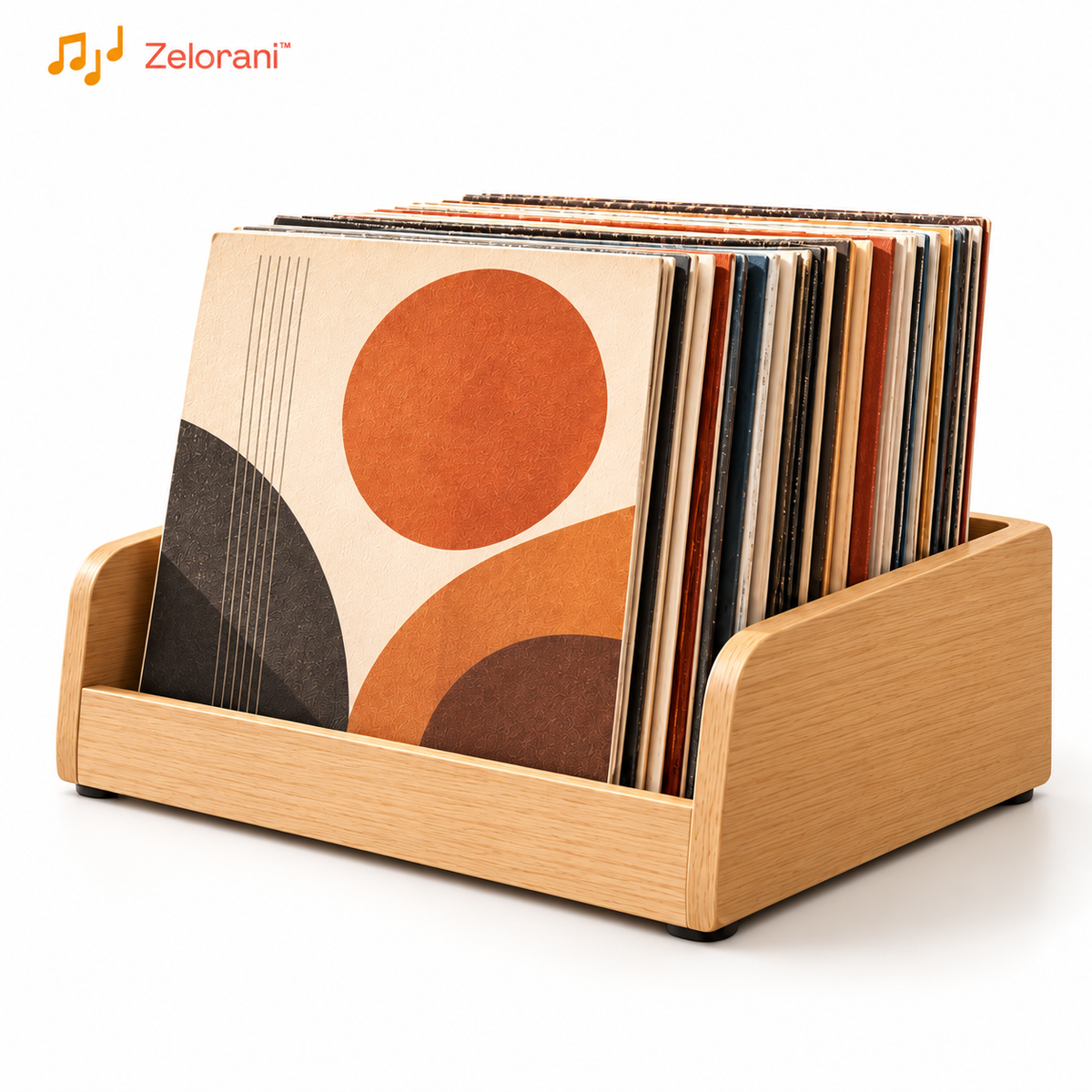 Zelorani™ Record Atelier – Premium Desktop Vinyl Record Organizer, Open-Front LP Album Browsing Rack for Stylish Music Collections