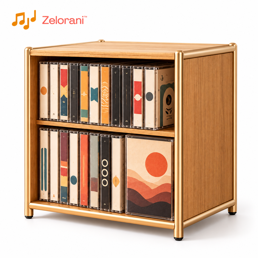 Zelorani™ Tape Archive – Retro Wooden Cassette Tape Storage Box, Minimalist Audio Tape Organizer for Vintage Music Collections