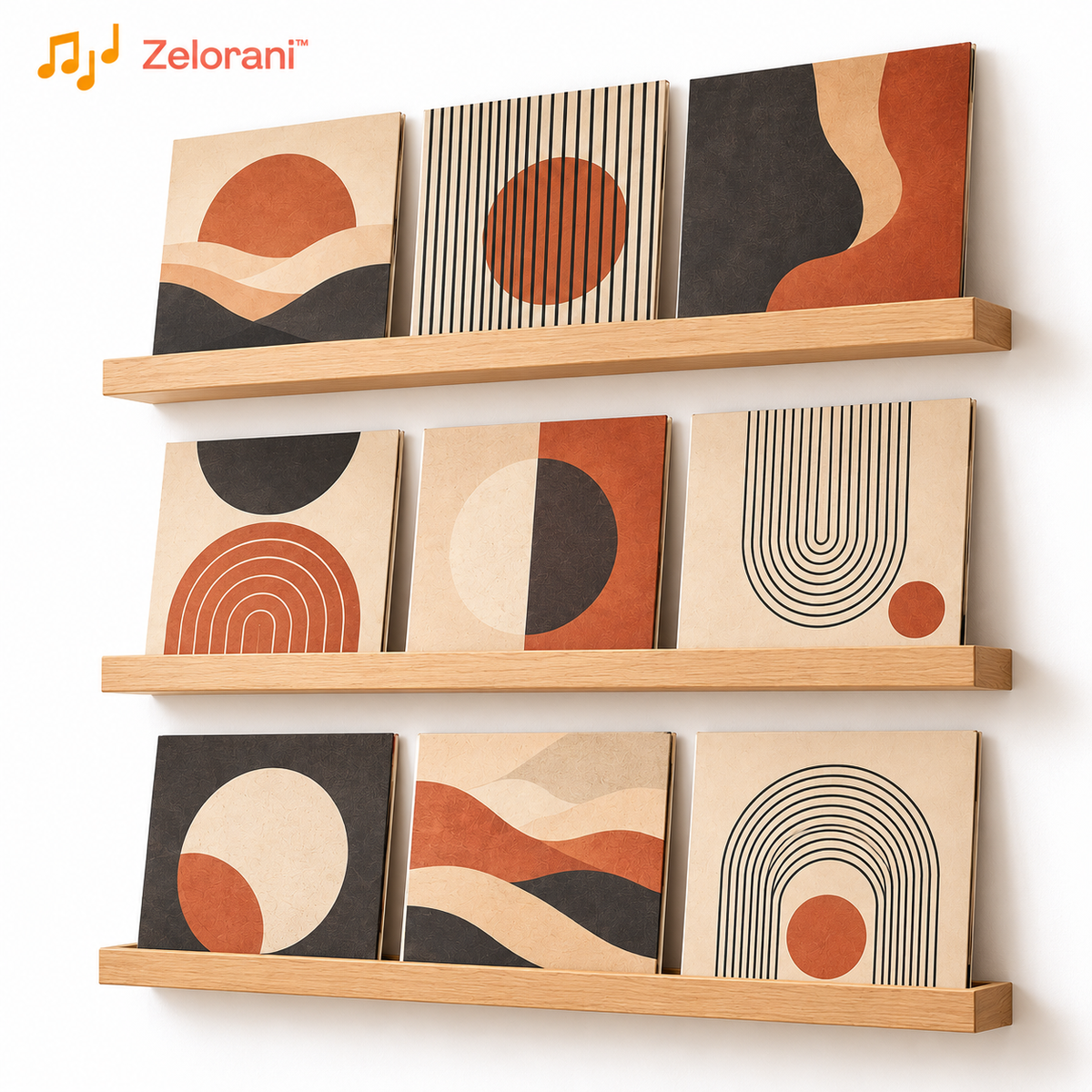 Zelorani™ Gallery Ledge – Minimalist Wall-Mounted Vinyl Record Display Shelves, Floating LP Album Holders for Modern Music Room Decor