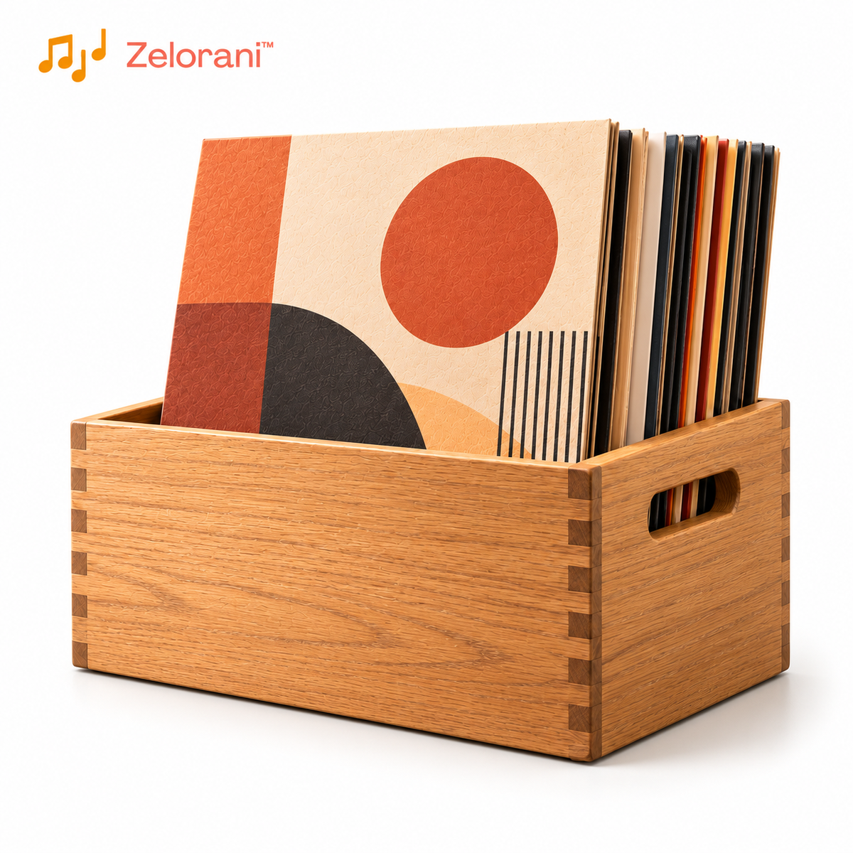 Zelorani™ Archive Crate – Minimalist Wooden Vinyl Record Storage Box, Open-Top LP Album Organizer for Modern Living Rooms & Music Collections