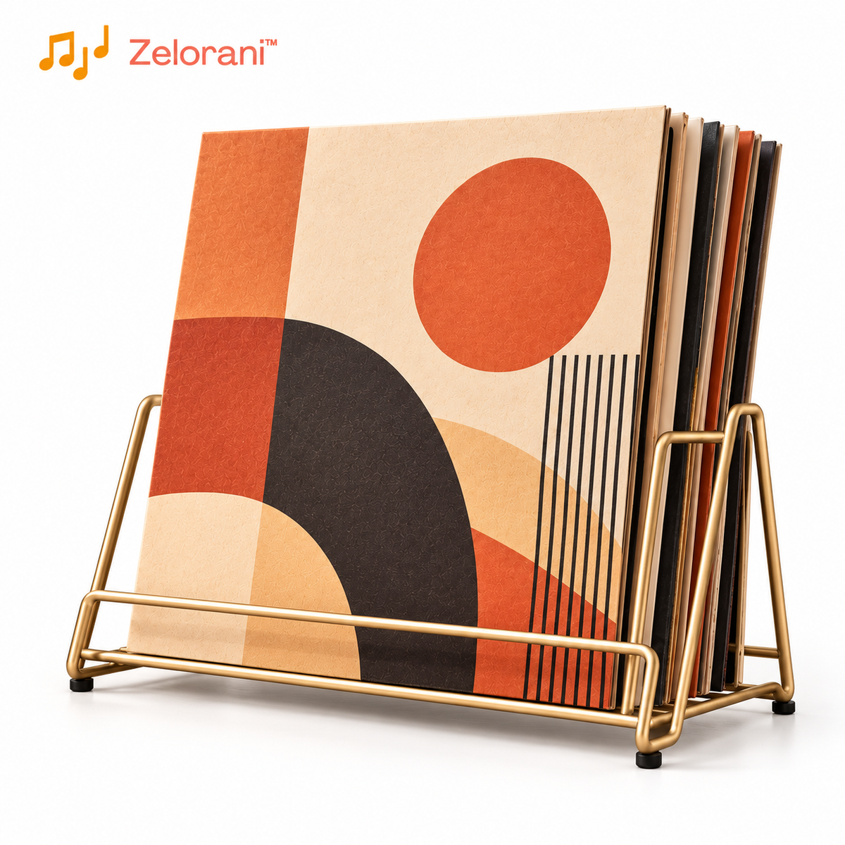 Zelorani™ Linea Rack – Modern Metal Vinyl Record Storage Rack, Minimalist Desktop LP Album Holder & Decorative Music Organizer